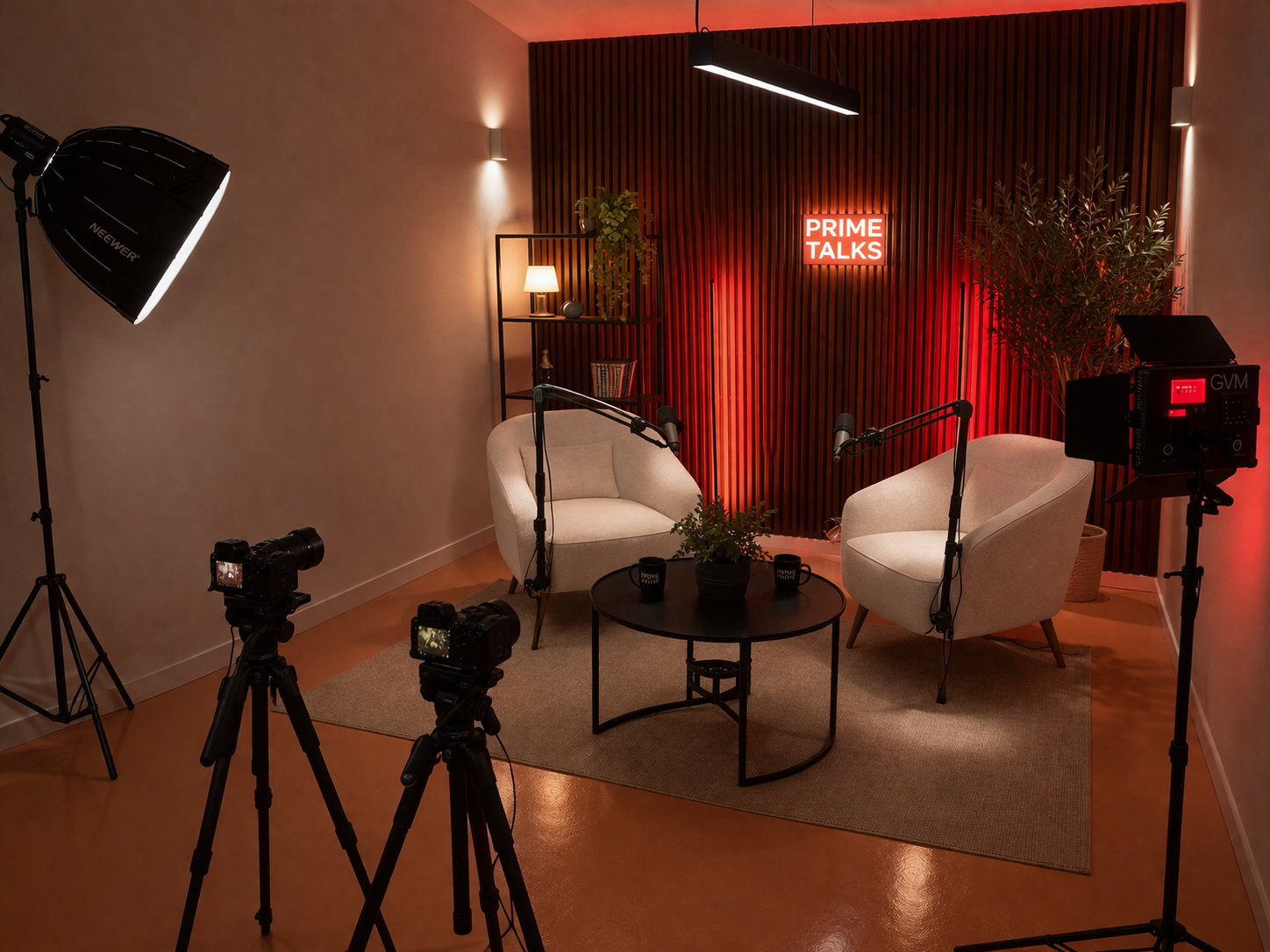 Estudio de podcast profesional en Murcia con iluminación cinematográfica